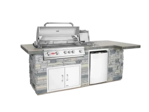 BBQ Outdoor Kitchen with Faux Rock and Brahma Grill head